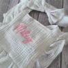 Custom Name Summer Newborn Infant Baby Girls Romper + Headband Muslin Sleeveless Rompers Kids Onepiece Fashion Baby Clothing 2