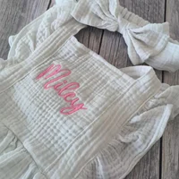 Custom Name Summer Newborn Infant Baby Girls Romper + Headband Muslin Sleeveless Rompers Kids Onepiece Fashion Baby Clothing 2