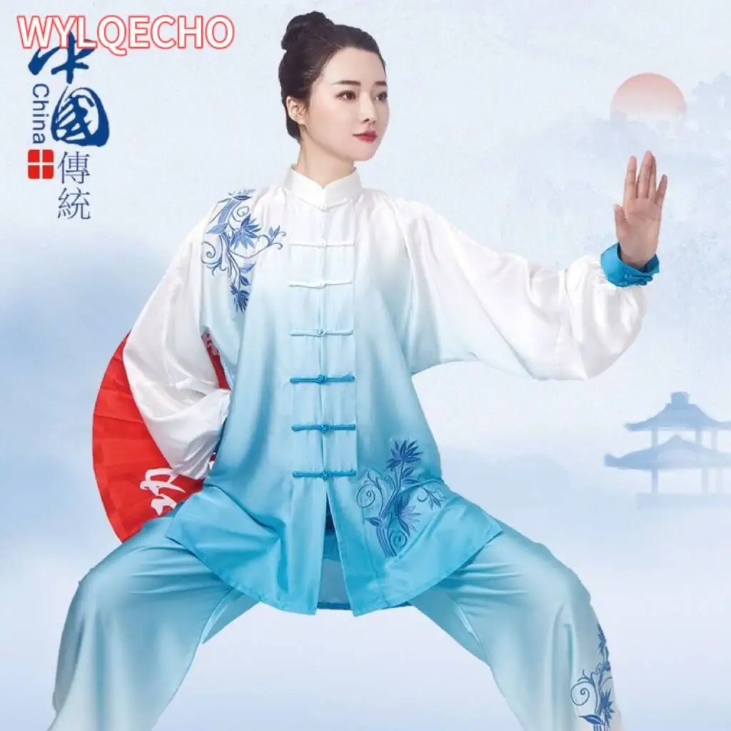 Chinese Tai Chi Wushu Uniform Satin Flower Embroidered Kung Fu Suit Taijiquan Martial Arts Wingchun Morning Practice Suit tai chi clothing chinese traditional costume