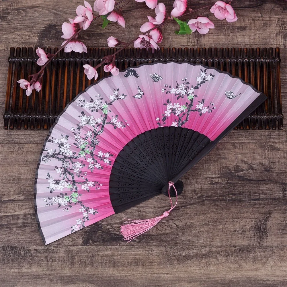 Ventaglio Pieghevole Giapponese In Bambù E Tessuto – Fiore Di Ciliegio – 21 Cm, Apertura 38 Cm – Per Matrimoni, Feste Ed Estate