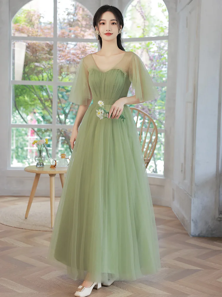 Styles Green Bridesmaid Dresses Simple Tulle Off-shoulder