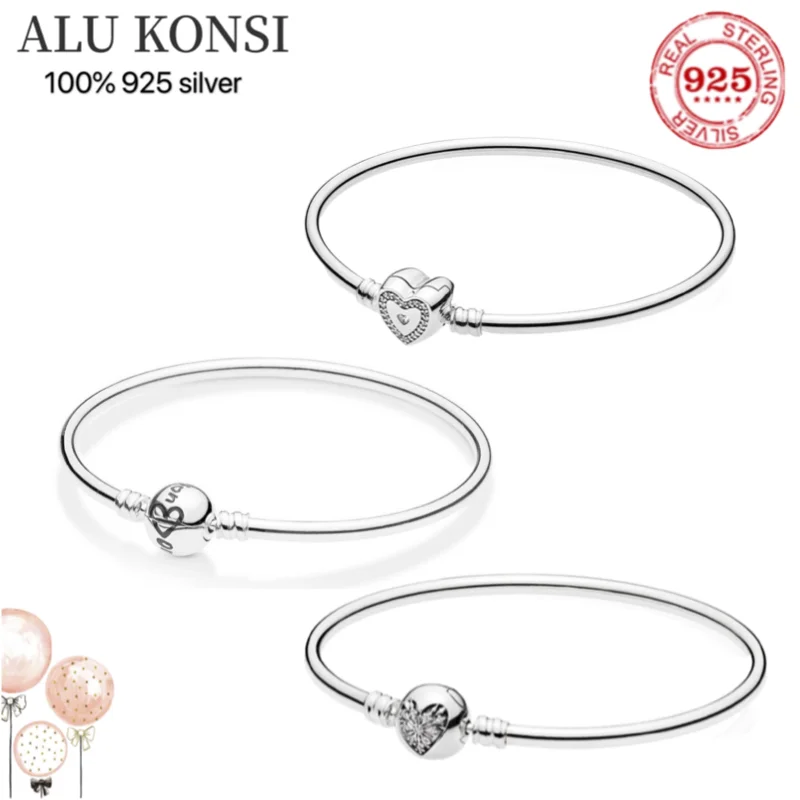 925 Sterling Silver Pan Pulseira para As Mulheres, Amor Coração Bangle, se encaixa Original DIY Charme Jóias, Alta Qualidade, Luxo, Venda Quente, 100%