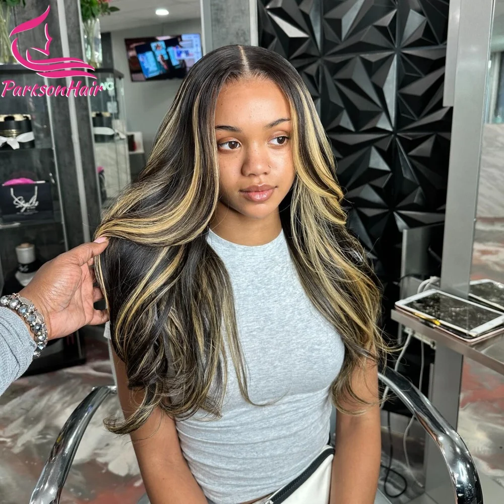 13*4 13*6 Straight Highlight Black with Blonde HD Lace Frontal Wigs Human Hair Wig for Women Brazilian Hair Full Lace Wigs