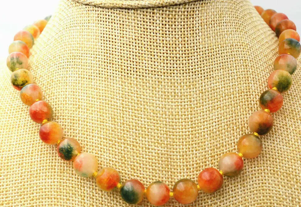 Natural 10mm Multi-color Jade Round Gemstone Beads Necklace 18''