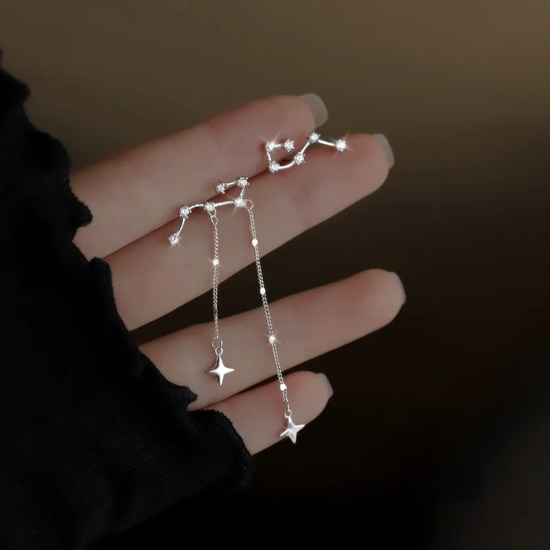 Asymmetric Big Dipper Long Tassel Chain Dangle Earrings for Women Zircon Jewelry