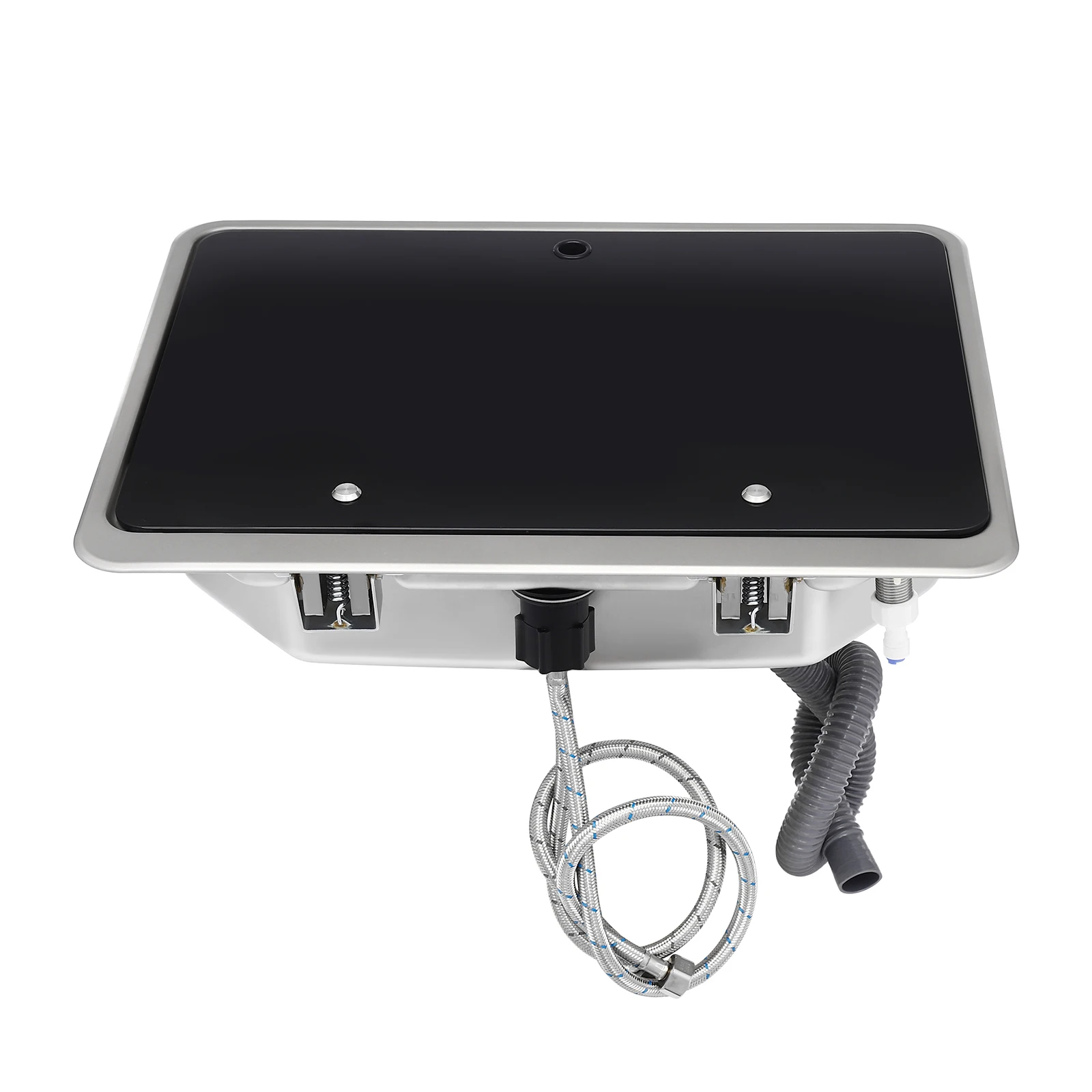 RV kitchen Sink Black Sink with Folded Faucet and Tempered Glass Lid Stainless Steel for RVs and Kitchens
