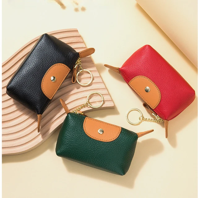 Women 100% Genuine Leather Wallets Small Coin Purse Mini Wallet With Zipper  Keychain Clutch Pouch Bag Pouch Key Card Holder - AliExpress