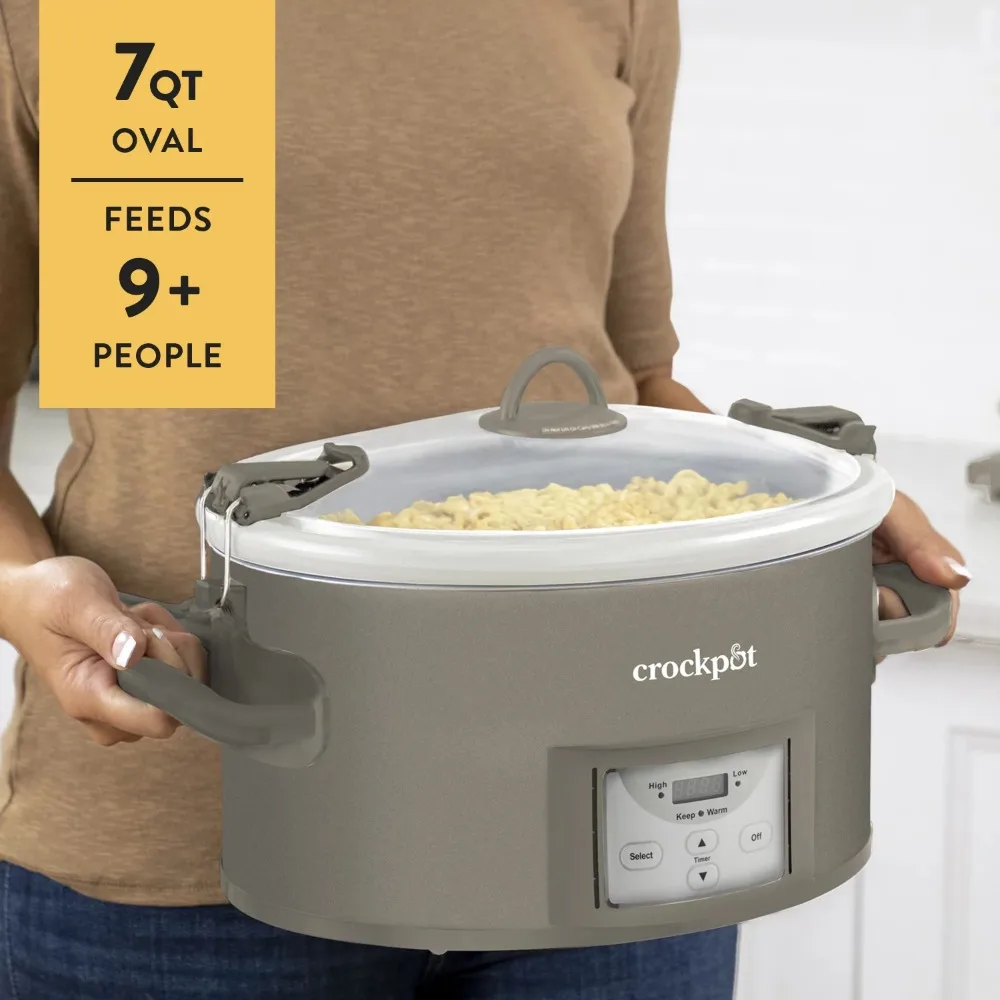 Crockpot 7-Quart Cook and Carry Programmable Slow Cooker, Grey - AliExpress