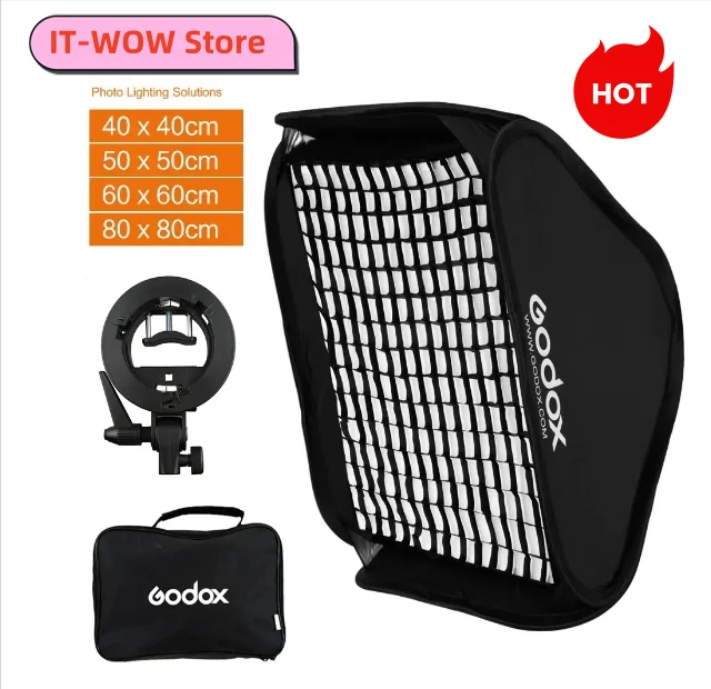 

Godox 40x40 50x50 60x60 80x80cm Softbox with S1 S-Type Bracket Honeycomb Grid Bowens Mount Flash Bracket Mount Foldable Softbox