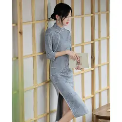 Cheongsam – robe Qipao fendue, grande taille, Jacquard, mélange de coton, Style chinois traditionnel rétro, pour femmes, nouvelle collection printemps 2022 