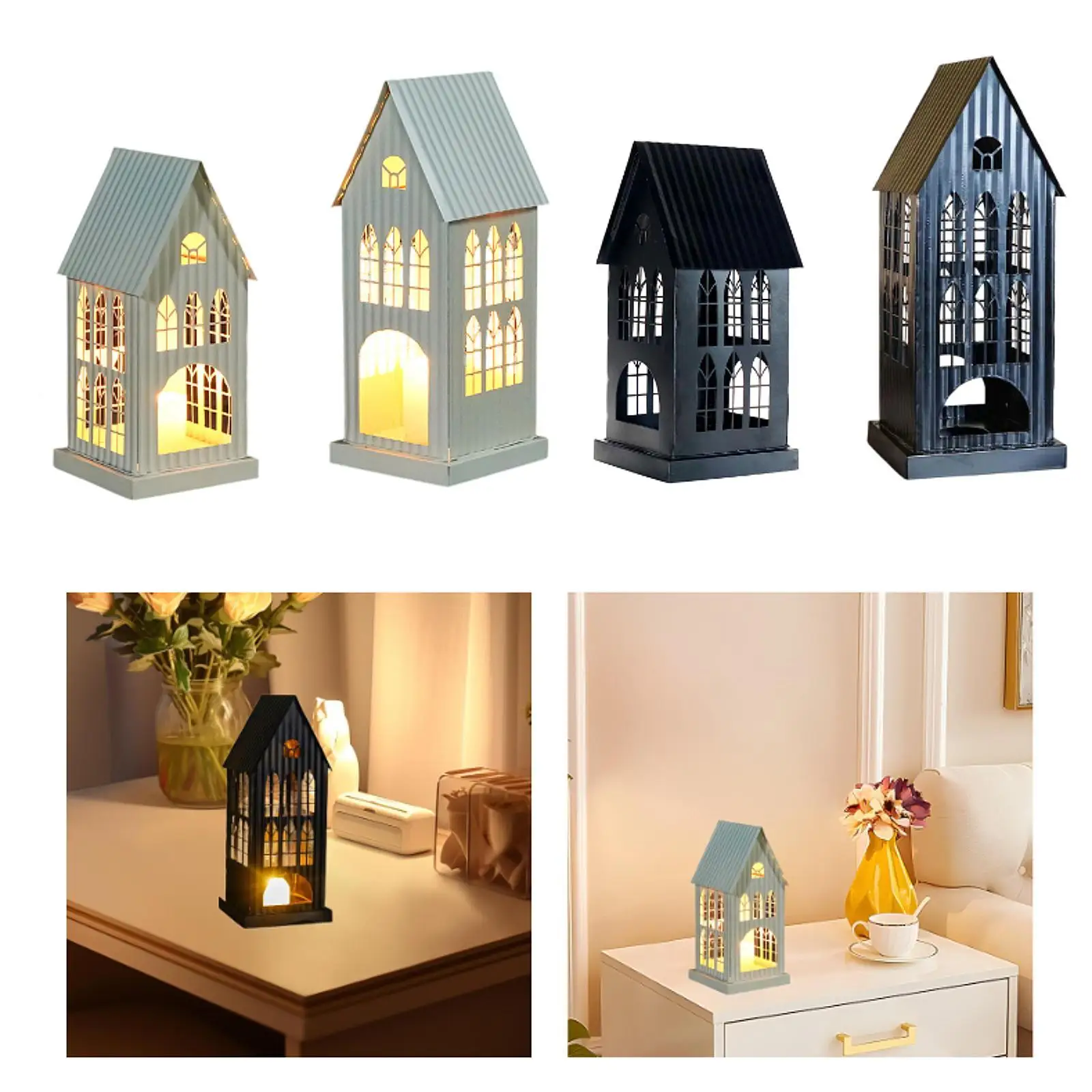 Village House Candle Holder Tea Light Lantern Desktop Ornament Candle Stand for Table Indoor Living Room Desk Home Decoration
