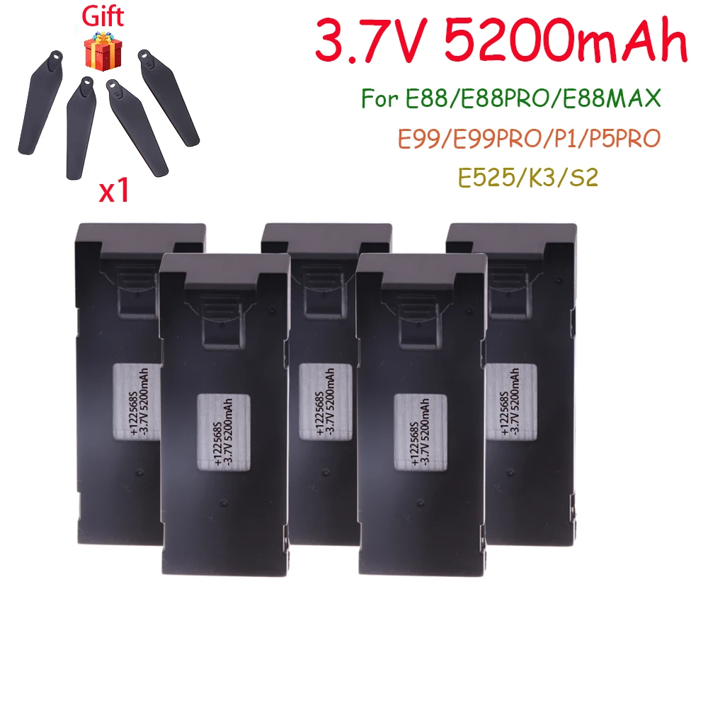 ตัวเลือกสินค้า แบตเตอรี่โดรน 3.7V 5200mAh สำหรับ E88/E99/Mini Drone