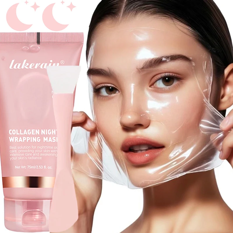 Night Collagen Wrapping Peel Off Mask with Brush Moisturizing Rejuvenation Brightening Firming Facial Mask Gel Repair Cream 75ml