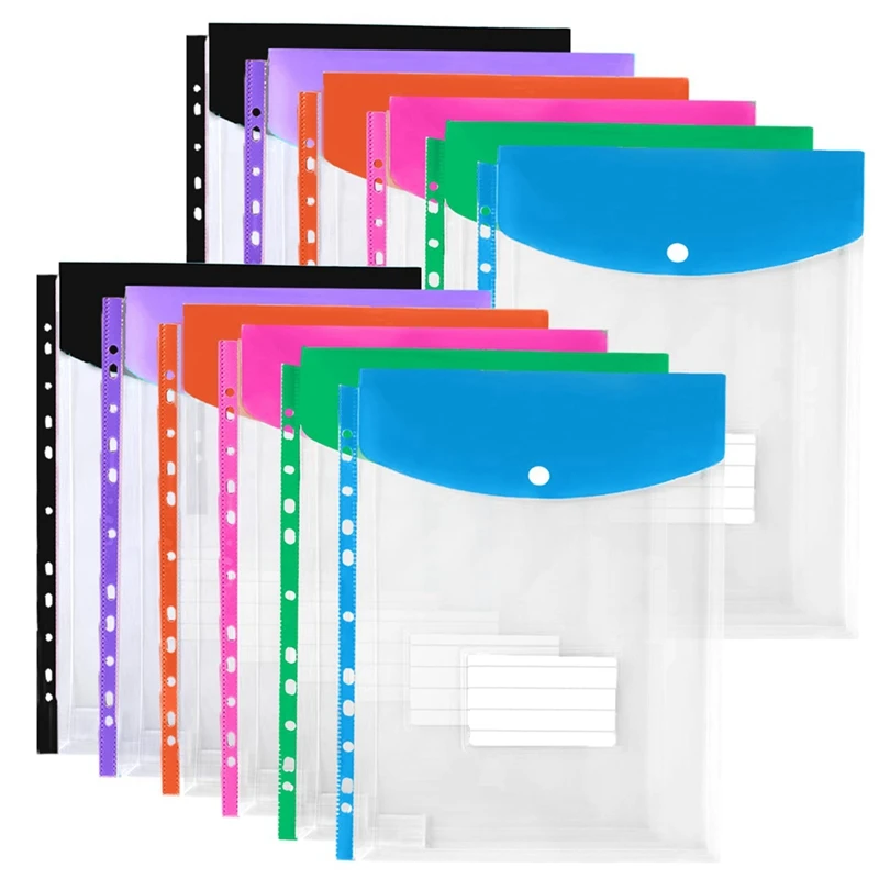 

Binder Pockets For 3/4/11 Ring Binder, Pocket Folder, Expandable Document Organizer With Snap Button And Label 12Pack