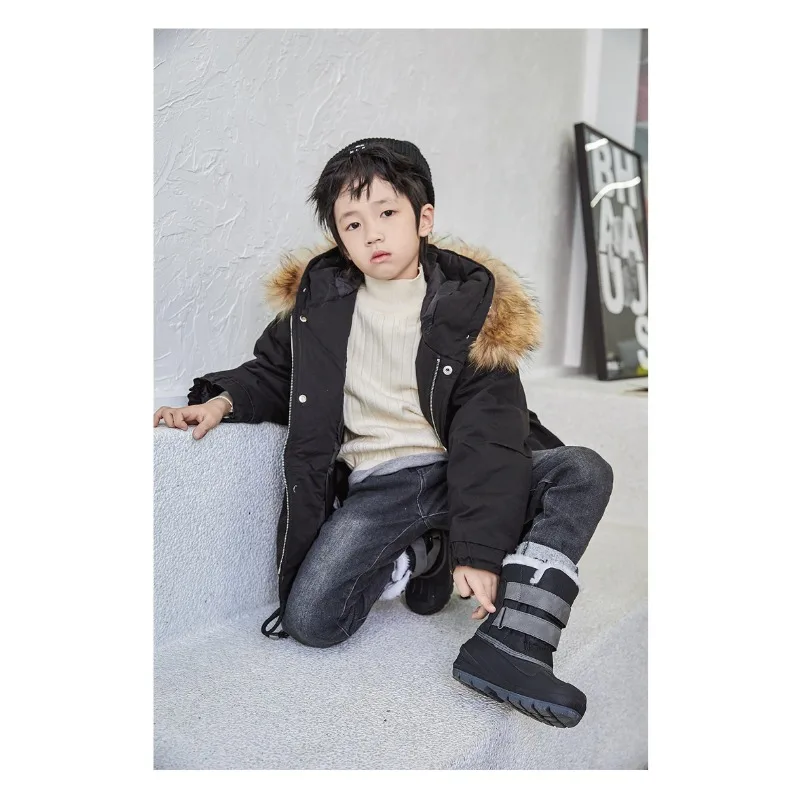 Kids Plush Snow Boots Children Waterproof Anti-Slippery Keep Warm In Winter Padded Cotton Shoes Soft Flat Sole Footwear