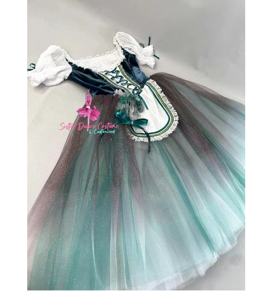 

Новинка 2024, балетное платье с длинной юбкой жизеле, высококачественное профессиональное индивидуальное зеленое гоночное платье для взрослых и детей, женский костюм