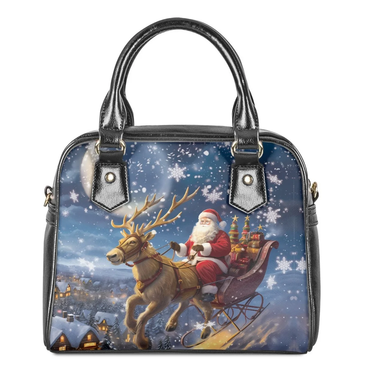 

Jackherelook Santa Claus and Elk 3D печать PU кожаные сумки для женщин большой емкости мини сумка на плечо 2023 рождественские подарки