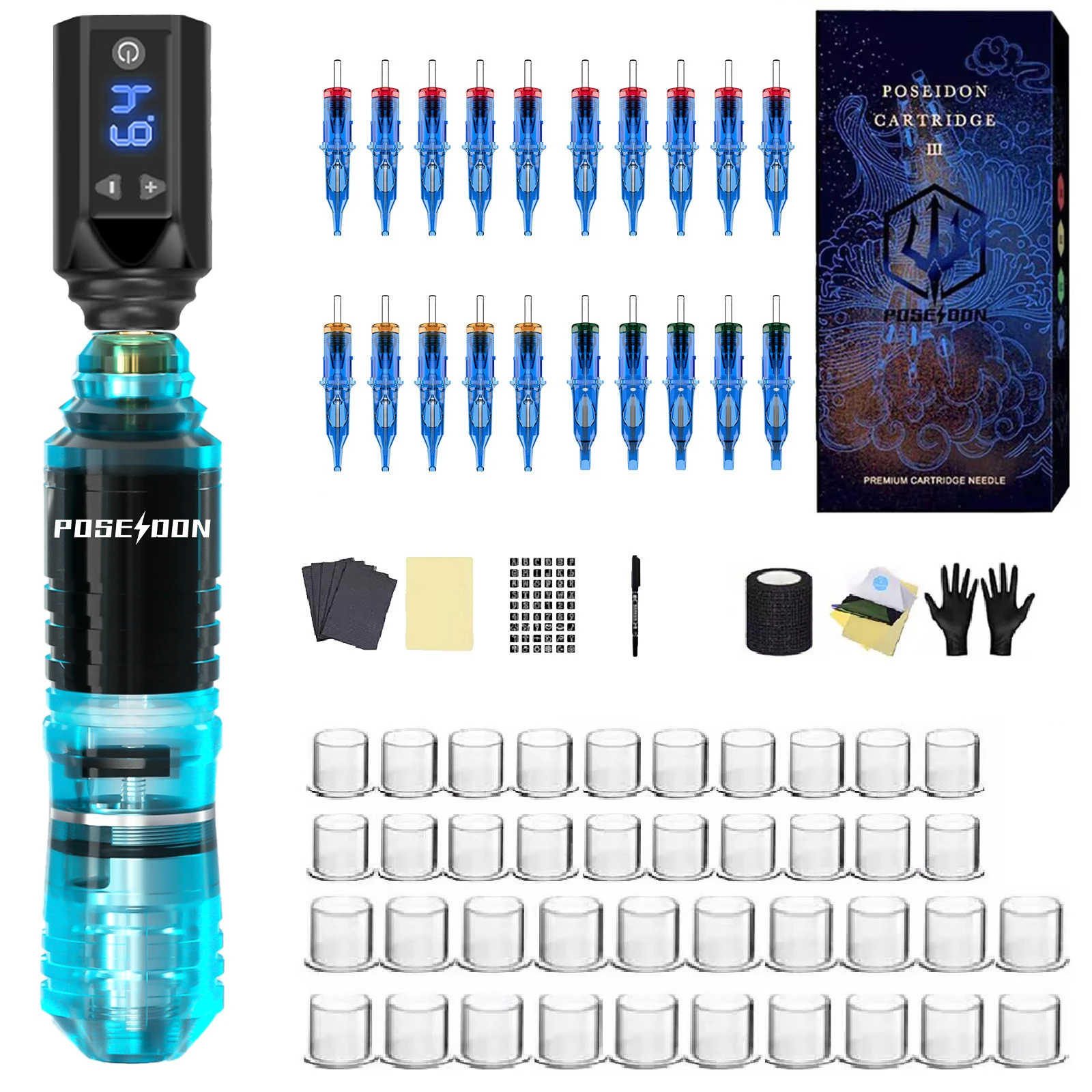 Tattoo Kit Transparent Tattoo Pen Kit Permanent Makeup Machine Blue Power Supply Gun tattoo kit