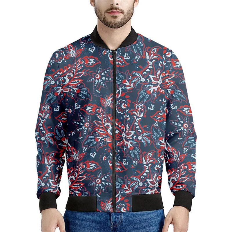 thumbnail image 1 of Chaqueta con estampado 3D de retazos bohemios para hombre, sudaderas con estampado floral étnico, tops de manga larga, abrigos con cremallera para primavera y otoño, 1 of 5