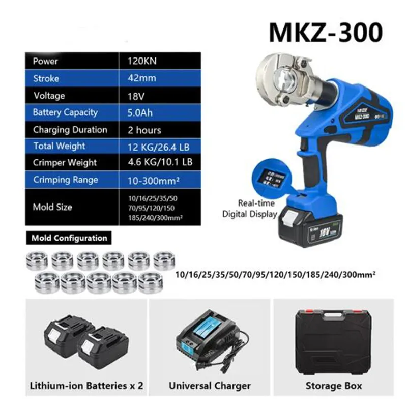 

MKZ300/400 электрические Фотоэлектрические аккумуляторные Обжимные Щипцы 18 в, гидравлические плоскогубцы с цифровым дисплеем в режиме реального времени