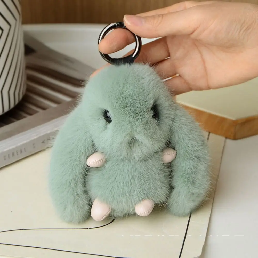 Stuffed Animal Fluffy Rabbit Keychain Pompom Furry Doll Bunny Stuffed Keyring Car Trinket Bag Charm Plush Bunny Pendant