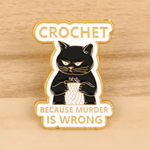 Cartoon Black Cat Crochet Enamel Pin Animal Badges on Backpack Brooches for Women Metal Lapel Pins Cosplay Accessories Toys Gift