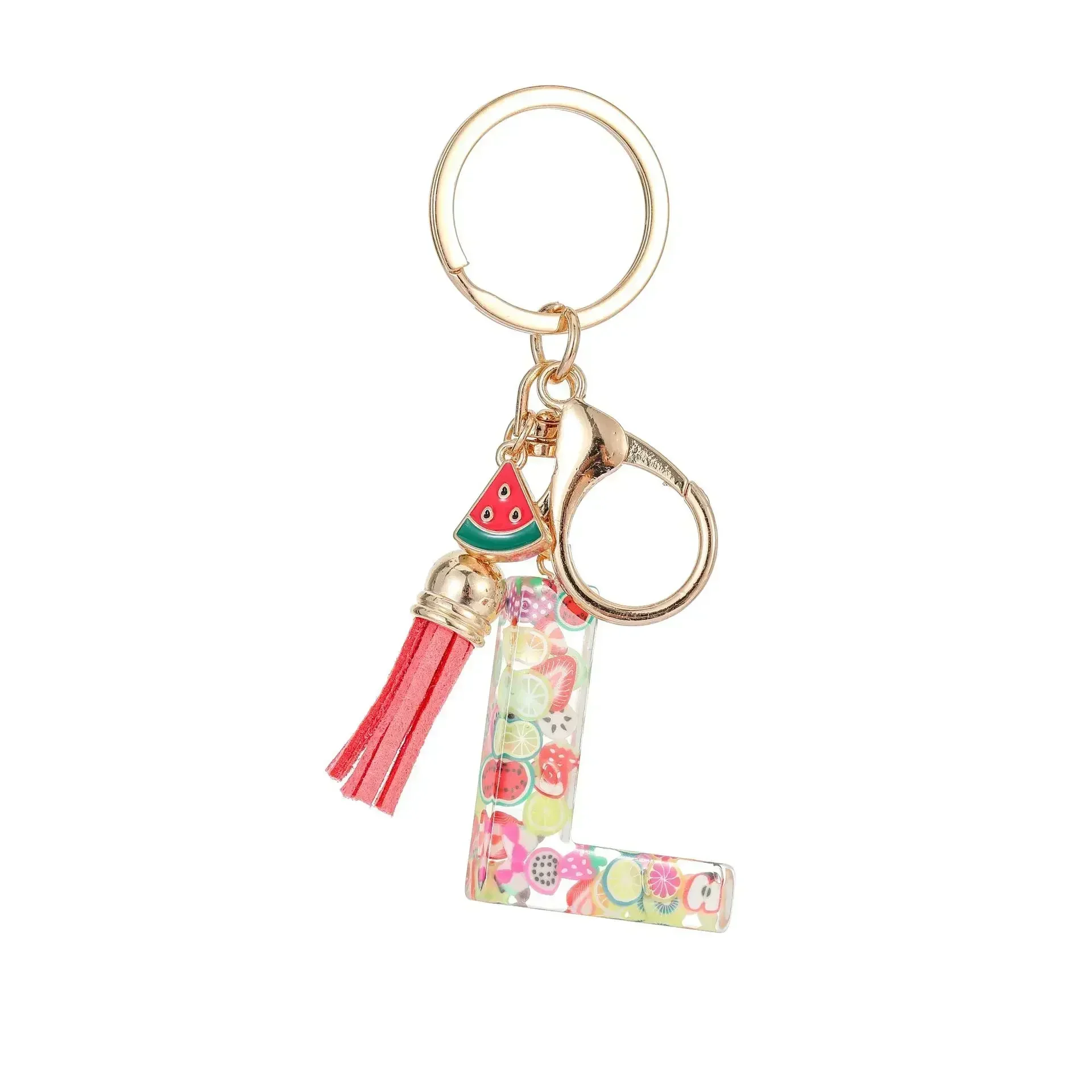 Chaveiro personalizado com fivela, chaveiro de resina de frutas com 26 letras, pingente fresco e fofo, presente inicial do alfabeto