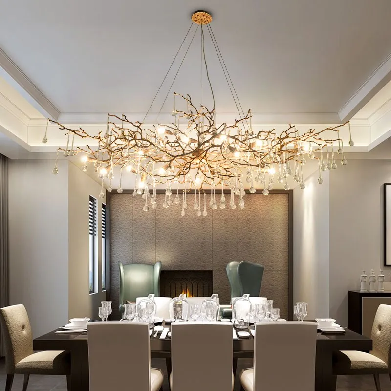 

Branch Crystal Chandelier Modern Nature Style Pendant Light Hotel Lobby Bar Counter Hanging Lamp for Home Living Room Lusters