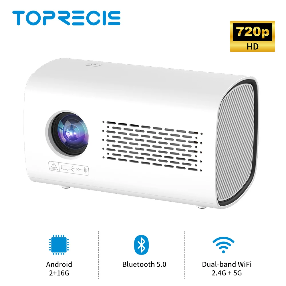 TOPRECIS T100 Android 2+16G 1080P Projector Full Decode 4K Projetor Dual 6G Wifi BT 300Ansi Cinema Home Keystone HDMI Proyector