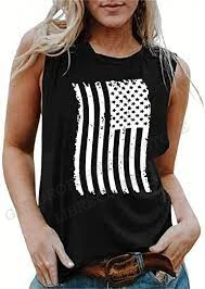 

American Flag Tank Tops Women's Fashion Sleeveless Vintage Tanks Casual Loose O-Neck Crew Neck Tee Shirt Summer Brand Tops Girl