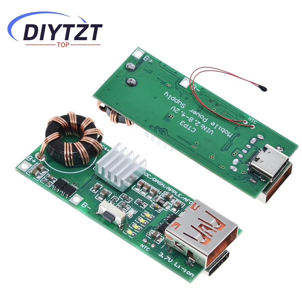 DIYTZT QC4.0 QC3.0 Double Way PD Mobile Phone Power Bank Quick Charge 3.7V to 5V 9V 4.5A 22.5W Type-C USB Boost Charger Board