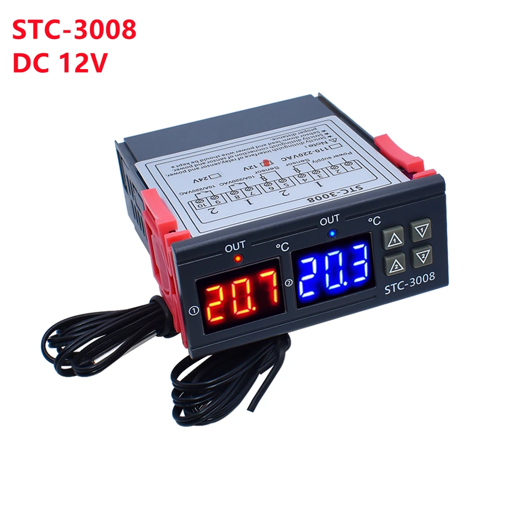 Dual Digital Temperature Controller Thermostat with Probe and Dual Relay Output