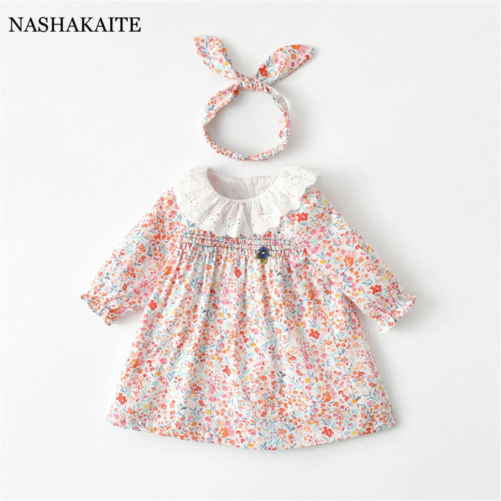 Pink Baby Girl Dress Floral Dress Children Dresses Lace Collar Long