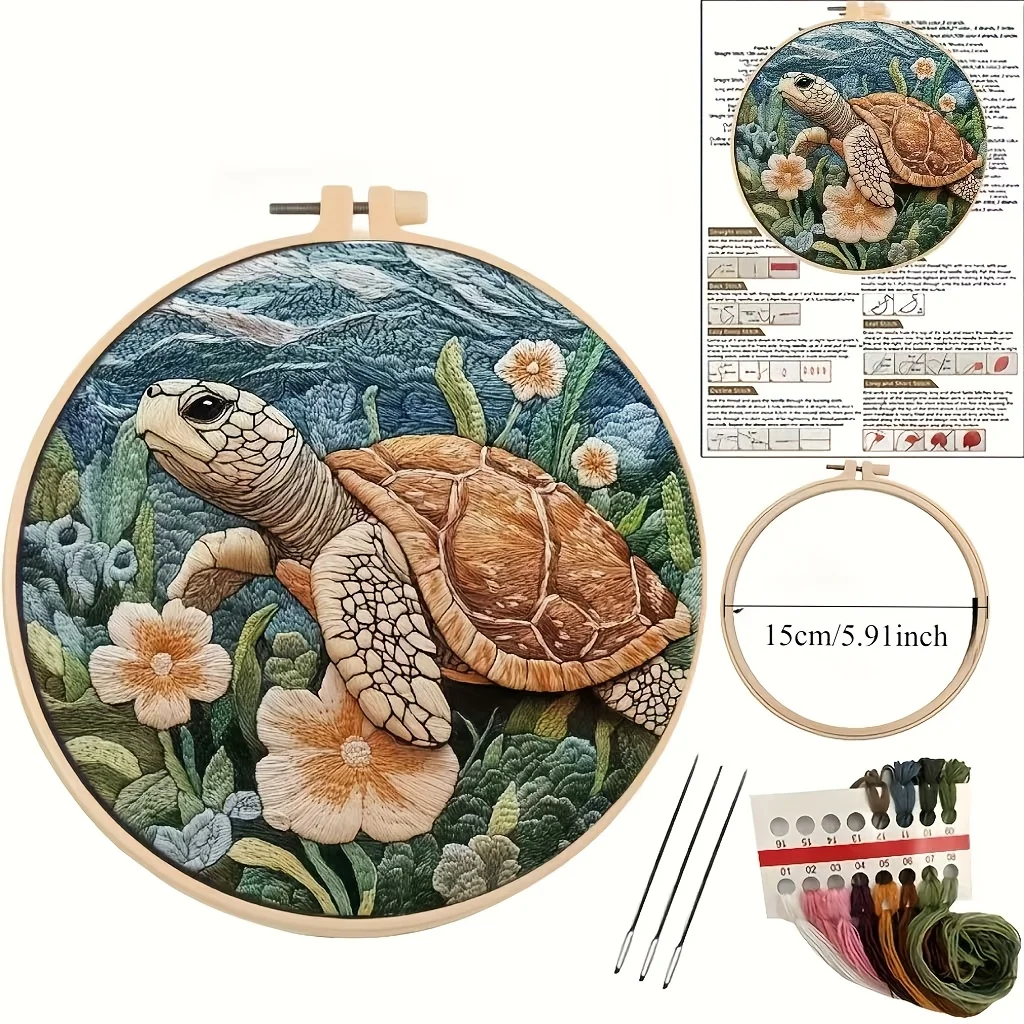Turtle Embroidery Set Creative DIY for beginners for exquisite home and office decoration perfect holiday gift friend