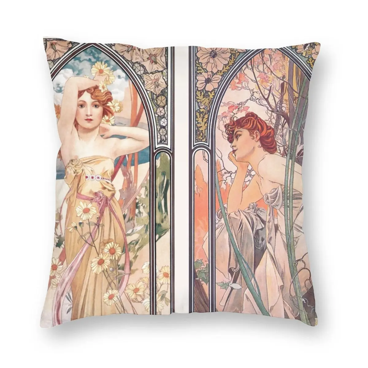 

The Times Of The Day Alphonse Mucha Pillowcase Printed Polyester Cushion Cover Decoration Throw Pillow Case Cover Home 18''