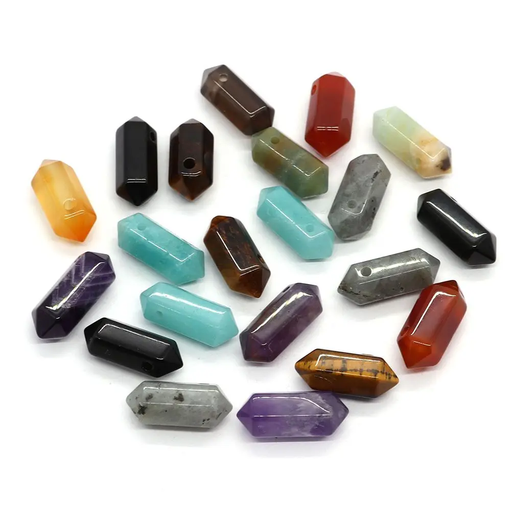 

20pcs Natural Crystal Stone 8x20mm Hexagonal Pyramid Charms Quartz Agates Pendants DIY Jewelry Making
