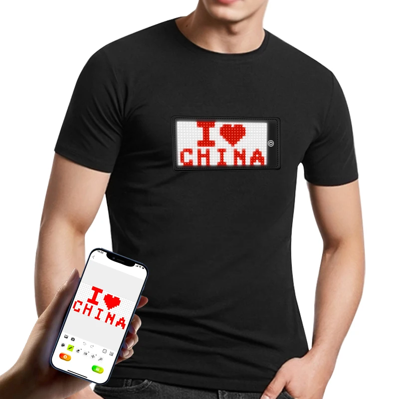 Camiseta iluminada personalizada, camisa negra LED intermitente