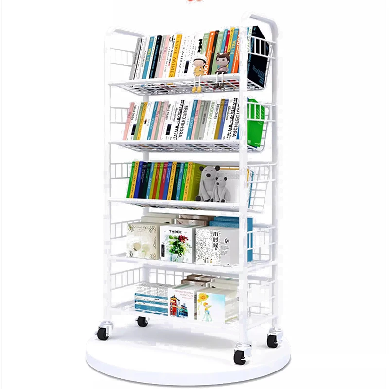 Movable Bookshelf Floor Shelf Picture Book Shelf Simple Children's Bookcase Iron Multi-layer Storage Rack Home Furniture WKBS