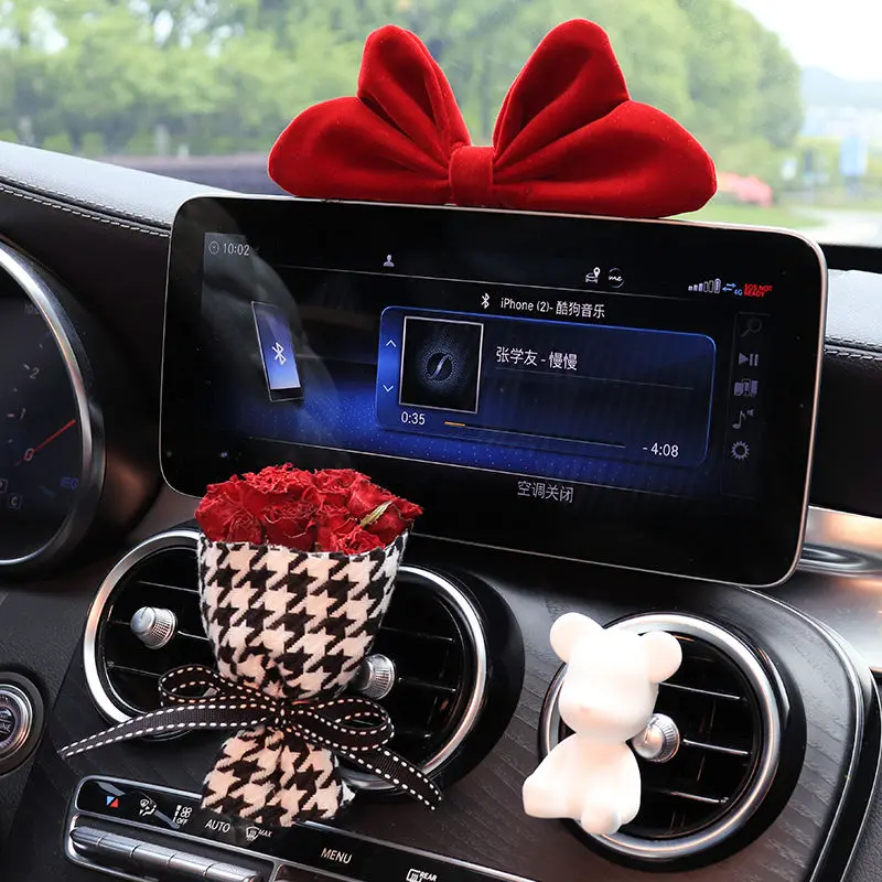 

Car Ornaments Air Conditioning Air Outlet Dried Flower Bouquet Display Velvet Bow Inside Car Ornaments Decorative Supplies Femal
