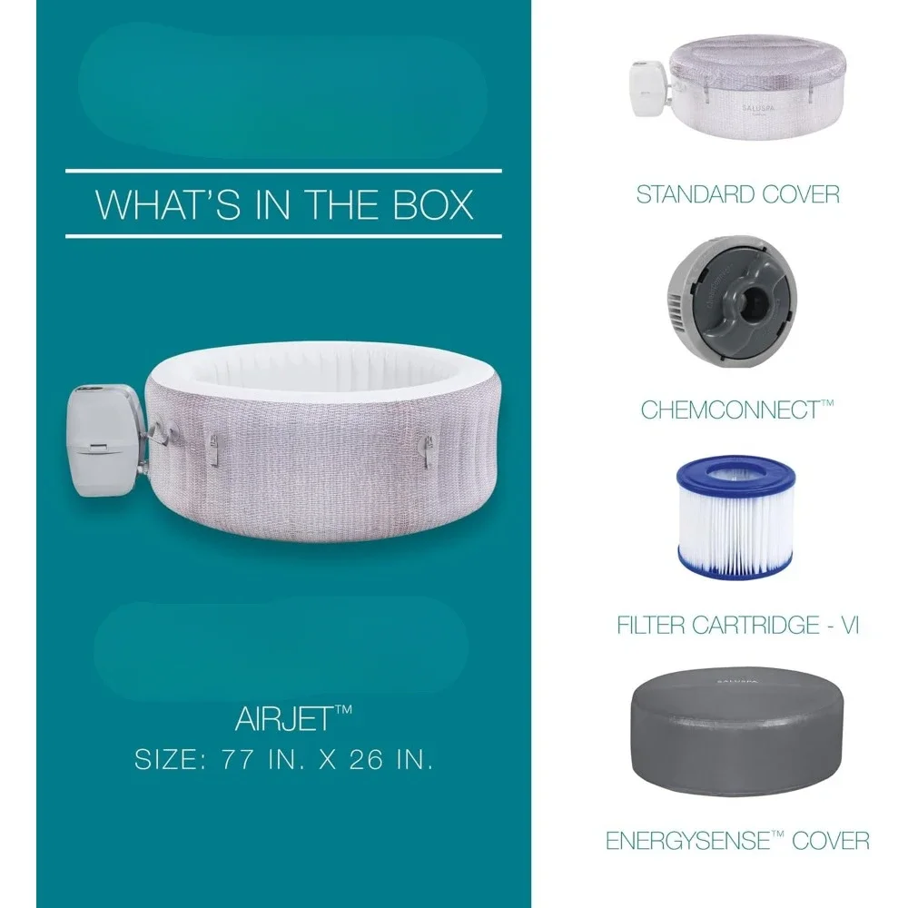 71" x 26" Inflatable Hot Tub Round Portable Outdoor Spa with 120 AirJets and EnergySense Energy Saving Cover