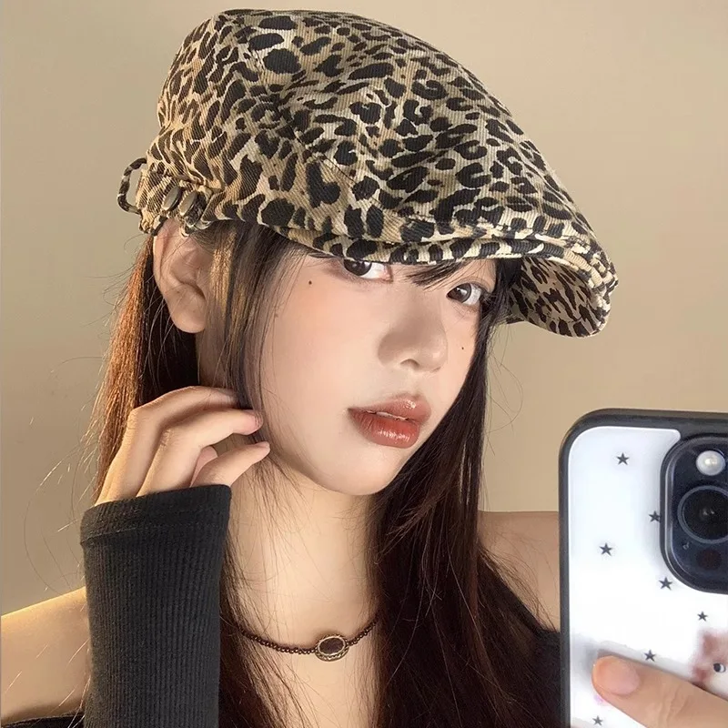 Women's Leopard Print Newsboy Cap Classic Adjustable Gatsby Cabbie Ivy Flat Hat Fashion Casual Beret Hat cotton newsboy cap berets hat