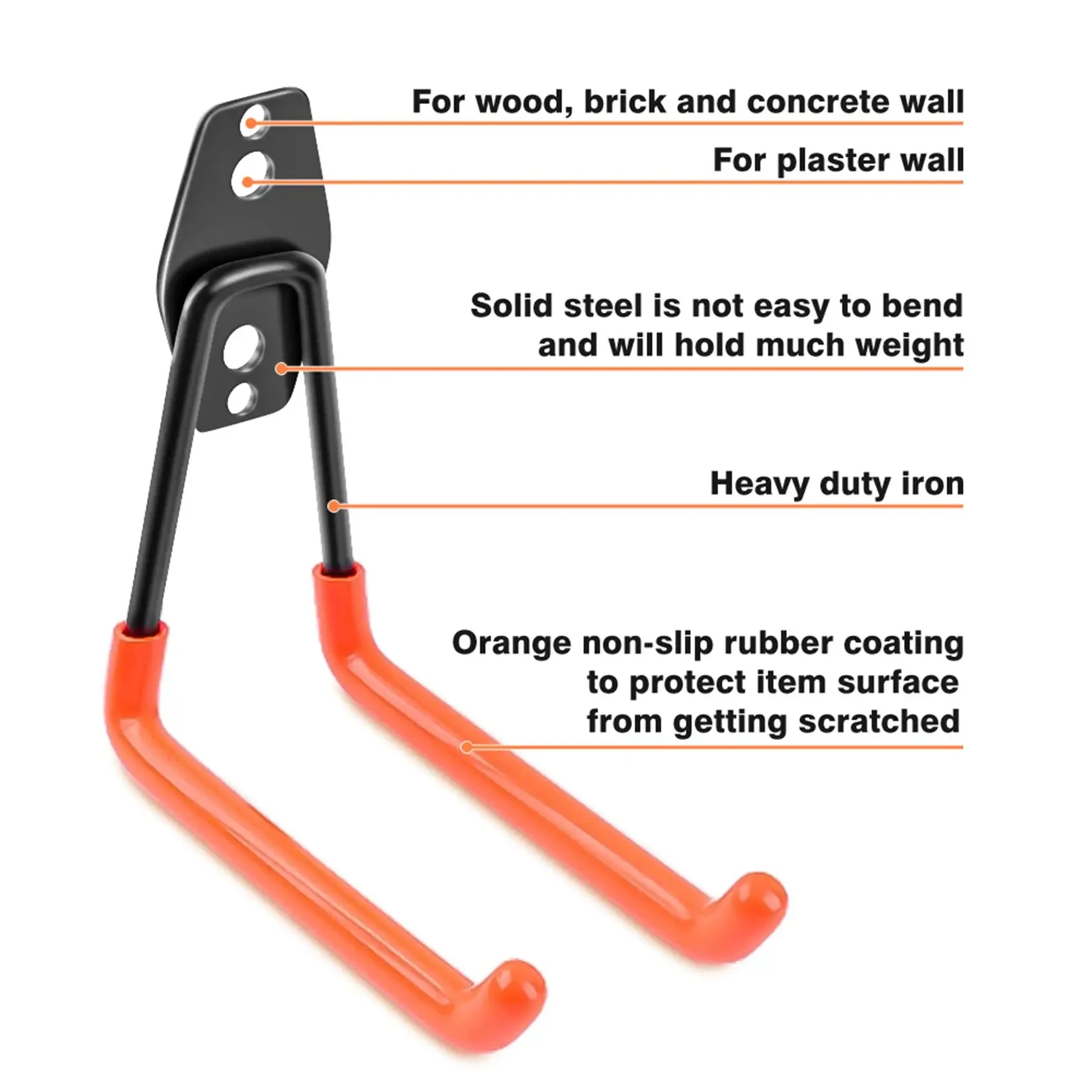 Wall Mount Hooks 1PC Heavy Duty Metal Hook Garage Organizer Wall Mount Bicycle Hanger Hooks Wall Mount Anti-slip Storage Hook Garage Storage Tool