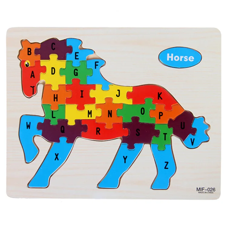 Kids Intelligence Baby Toy Wood Puzzles Cognition English Letter Building Wooden Animal Jigsaw Puzzle Toys for Children Toddler 6