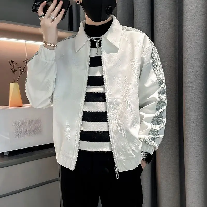 

2023 Spring Autumn KPOP Fashion Style Harajuku Slim Fit Tops Loose Casual All Match Outerwear Lapel Zipper Long Sleeve Jacket