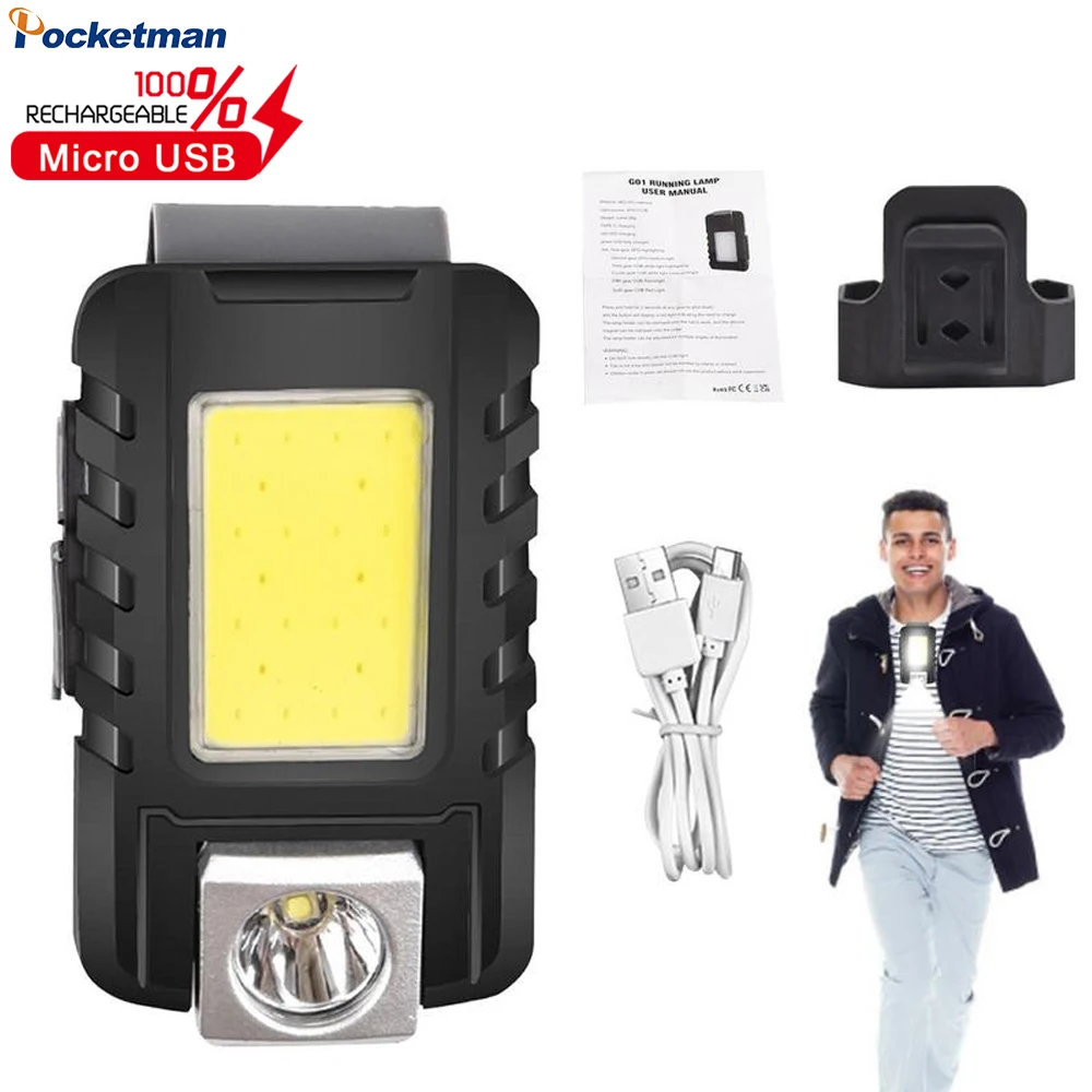 

Clip on LED Flashlight USB Rechargeable Magnetic Running Chest Lamp 1200mAh Work Light Street Lamp Clip Camping Running Fishing