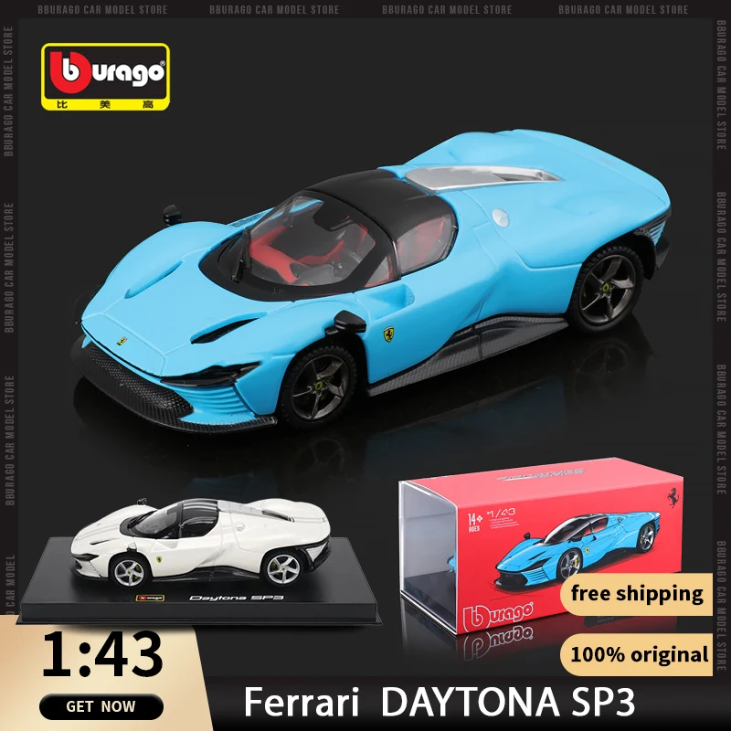 1:43 Ferrari Daytona Sp3 Bburago Original Edition Sports Car Diecast Model Alloy Luxury Vehicle Collection Diecast Pull Back Toy