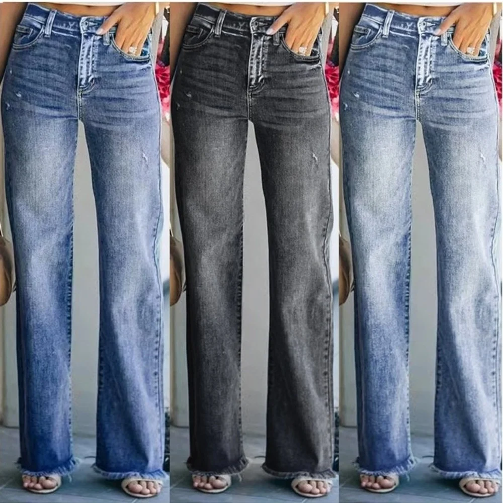 Pantalones vaqueros mujer denim con efecto desgastado casual_voghion.com