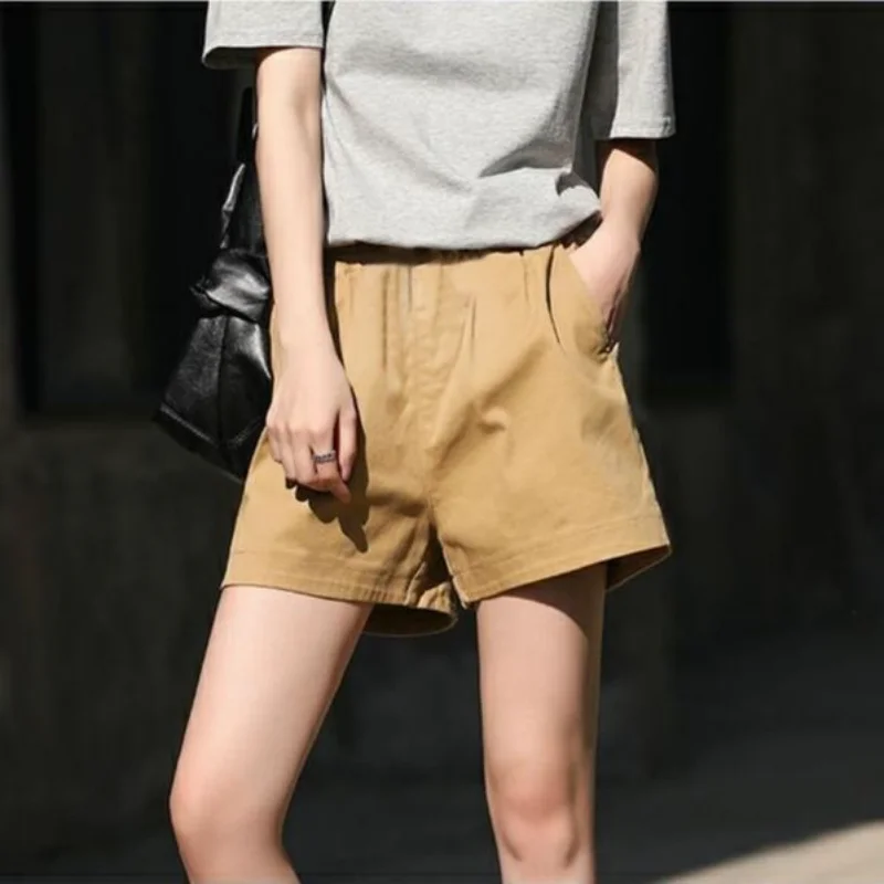 Women's Shorts Elastic Waist Short Pants for Woman To Wear Baggy Cargo Boxer Loose Cotton Outdoor Design Korean Style Elegant XL