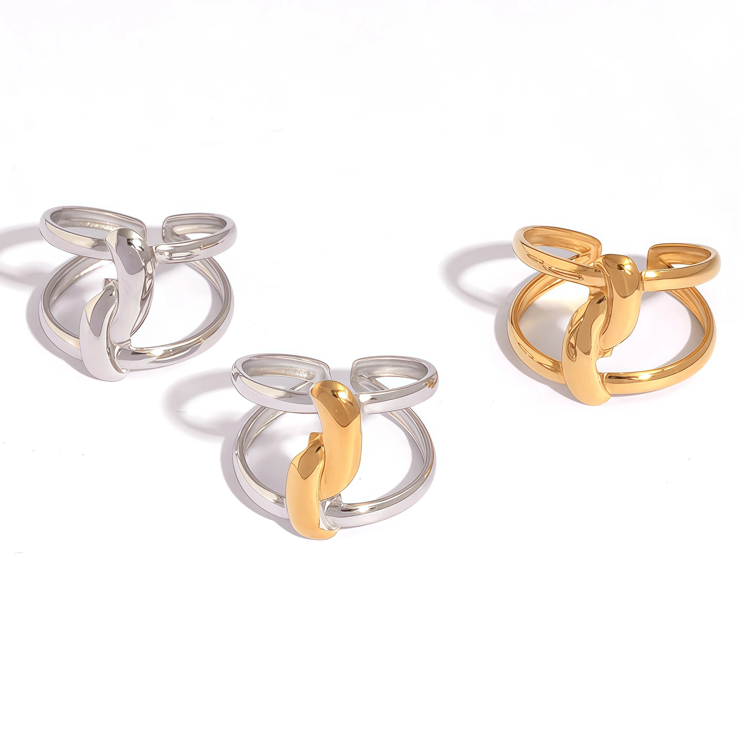 Edelstahl 18K vergoldete Ringe für Frauen wasserdichte geometrische offene Fingerringe Mode täglich Schmuck Zubehör – Detail 6
