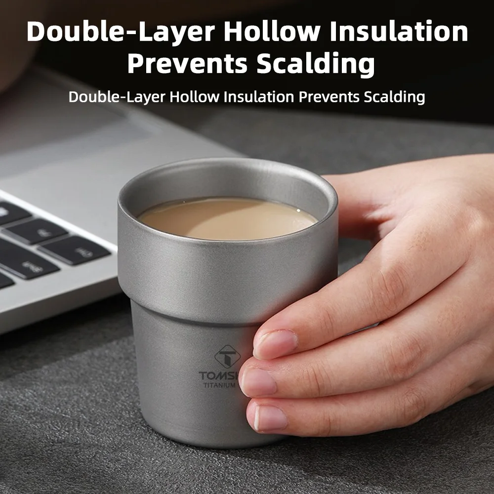 Camping Cup 150ml Ti Cup 99.6% Pure Ti Double-Layer Coffee & Wine Cup Outdoor Camping Picnic Little Metal Cups Lightweight